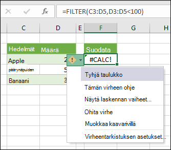 #CALC! virhe – Tyhjä matriisi