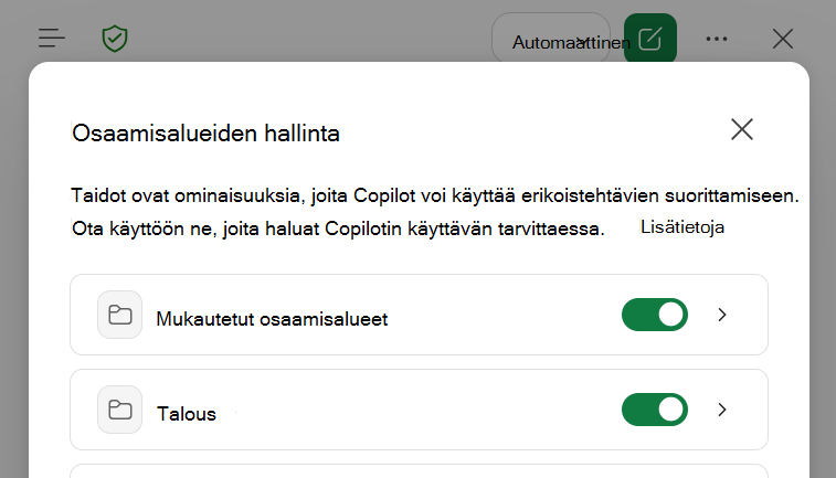 Näyttökuva Excelin Osaamisen hallinta -valintaikkunan Kopioija-valintaikkunasta.