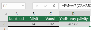 PÄIVÄYS-funktion esimerkki 1