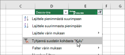Suodatinvalikko, Tyhjennä suodatin kohteesta ...