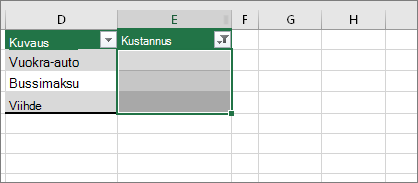 Suodatetut tyhjät solut valittuna