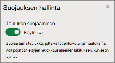 Taulukon suojauksen hallinta
