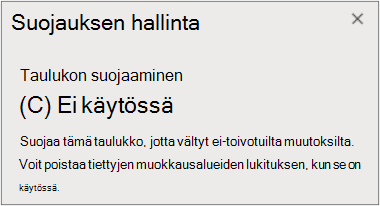 Taulukon suojauksen poistaminen käytöstä