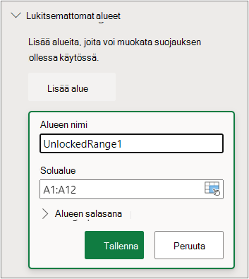 Alueen suojauksen määrittäminen