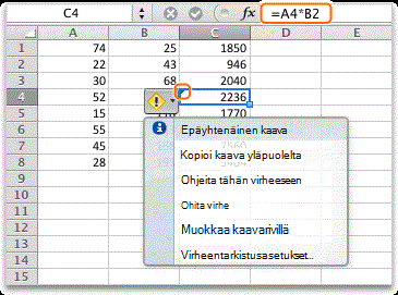 Ristiriitainen kaava solussa C4 mac_inconsistent_formula