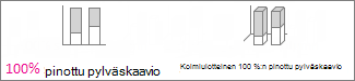 100 %:n pinottu pylväskaavio ja kolmiulotteinen 100 %:n pinotut pylväskaaviot
