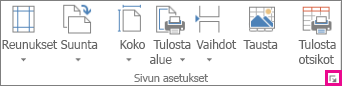 Sivun asetukset -ryhmän valintaikkunan avain