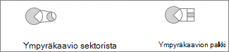 Näyttökuva ympyrä- ja palkkikaavioista sektorista.