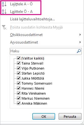 Lajittele-painikkeet