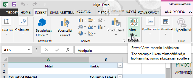 Lisää Power View -raportti