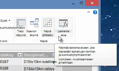 PowerPivotin laskenta-alue