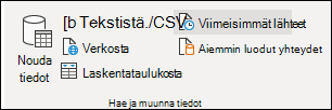 Tiedot-välilehden Nouda ulkoiset tiedot ‑ryhmä