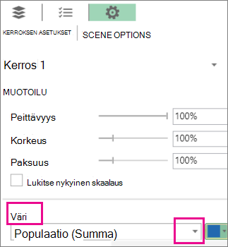 Avattavan Väri-luettelon Arvosarja-luetteloruutu