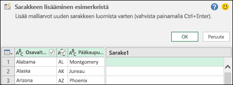 Power Queryn yhdistä sarake esimerkistä -ikkuna
