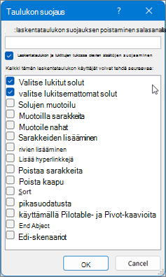 Suojaa taulukko -valintaikkuna