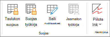Suojaa taulukko Tarkista-kohdassa