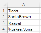 Käytä REGEXREPLACEa ryhmien sieppaamiseen, kun haluat erottaa ja järjestää etunimen ja sukunimen uudelleen käyttämällä kaavaa: ([A-Z][a-z]+)([A-Z][a-z]+) ja korvaava arvo: $2, $1