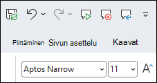 Näyttökuva puhekomennoista Excelin pikatyökalurivi