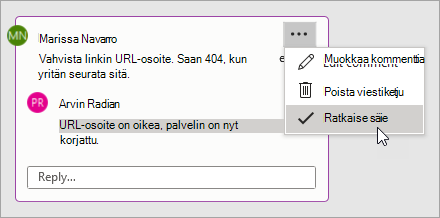 Kommentin työstäminen
