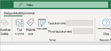 Näyttää helppokäyttöisyyden valintanauhan