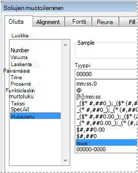 Muotoile solut -valintaikkunan mukautettu luokka