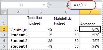 Esimerkki prosenttilaskukaavasta