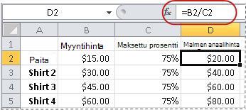 Esimerkki prosenttilaskukaavasta