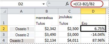 Esimerkki prosenttilaskukaavasta