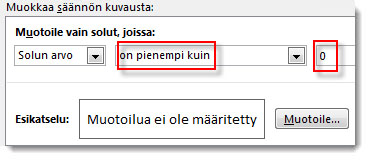 Ehdollisen muotoilun sääntöjen muuttaminen -ruutu