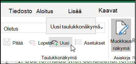 Taulukkonäkymät-ryhmän Uusi-painike