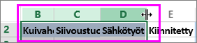 Usean sarakkeen leveyden muuttaminen