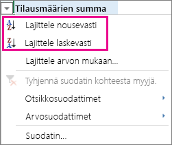 Nousevat ja laskevat lajitteluperusteet