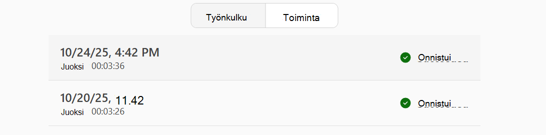 Näyttökuva toimintanäytöstä.