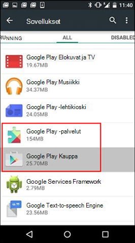 Tyhjennä Google Play -kaupan sovelluksen
