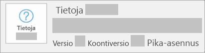 Näyttökuva, jossa näkyy versio ja koontiversio pika-asennuksessa