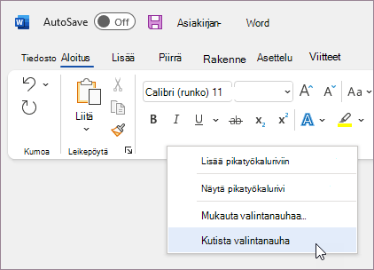 Kutista valintanauha