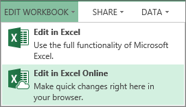 Muokkaa työkirjaa -valikon Muokkaa Excel Onlinessa -komento