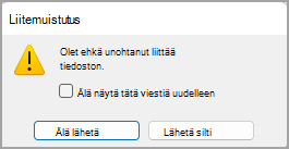 Kuva Liitemuistutus-valintaikkunasta.
