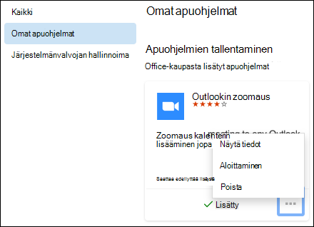Apuohjelmat-valikko Outlook for Mac.