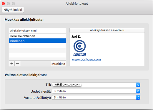Outlookin Asetukset – Allekirjoitukset -sivu