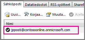 Tili Outlook 2013:n Tiliasetukset-valintaikkunassa