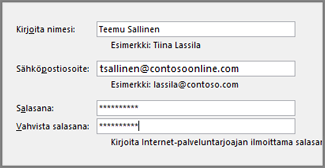 Ohjatun Uusi tili -toiminnon toinen sivu