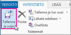 Yhteyshenkilön Tallenna ja sulje -painike