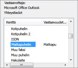 Matkapuhelintieto on nyt yhdistetty Outlookin Matkapuhelin-kenttään