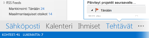 Tehtävät-komento siirtymispalkissa