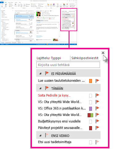 Kiinnitetty tehtävien pikanäkymä