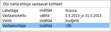 Kentät, ehdot ja arvot
