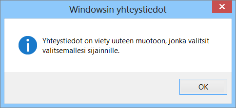Näet viimeisen viestin siitä, että yhteystietosi on viety csv-tiedostoon.