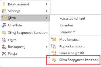 Siirrä Saapuneet-kansioon