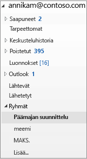 Valitse ryhmä vasemmasta siirtymisruudusta